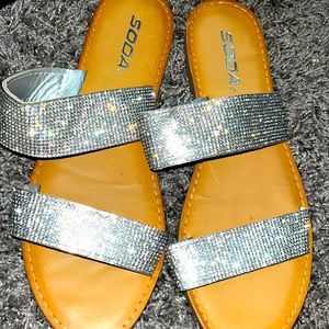 Soda Rhinestone Flat Sandals